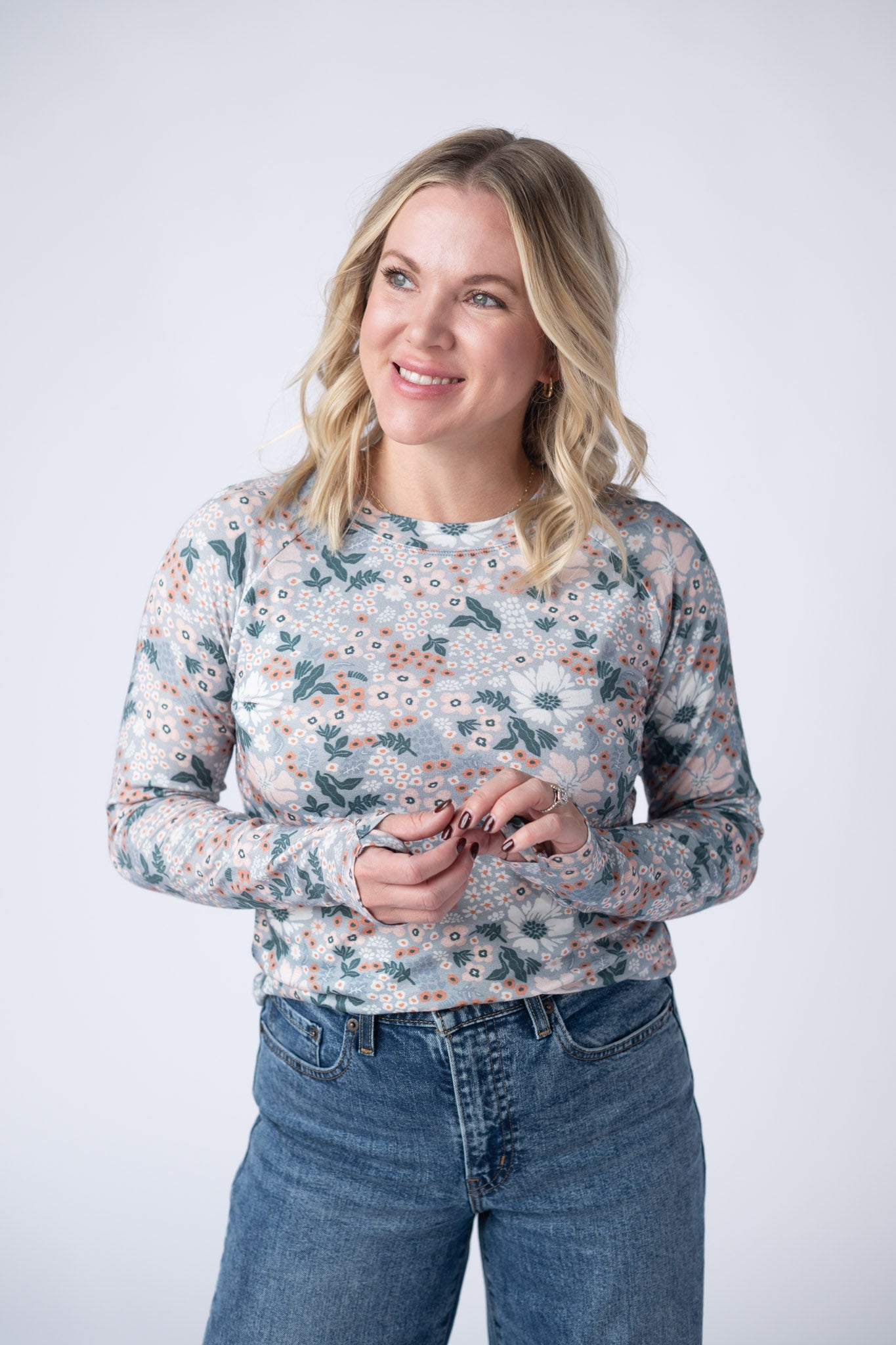 Michelle Mae Blair Long Sleeve Top - Ditsy Blush Floral