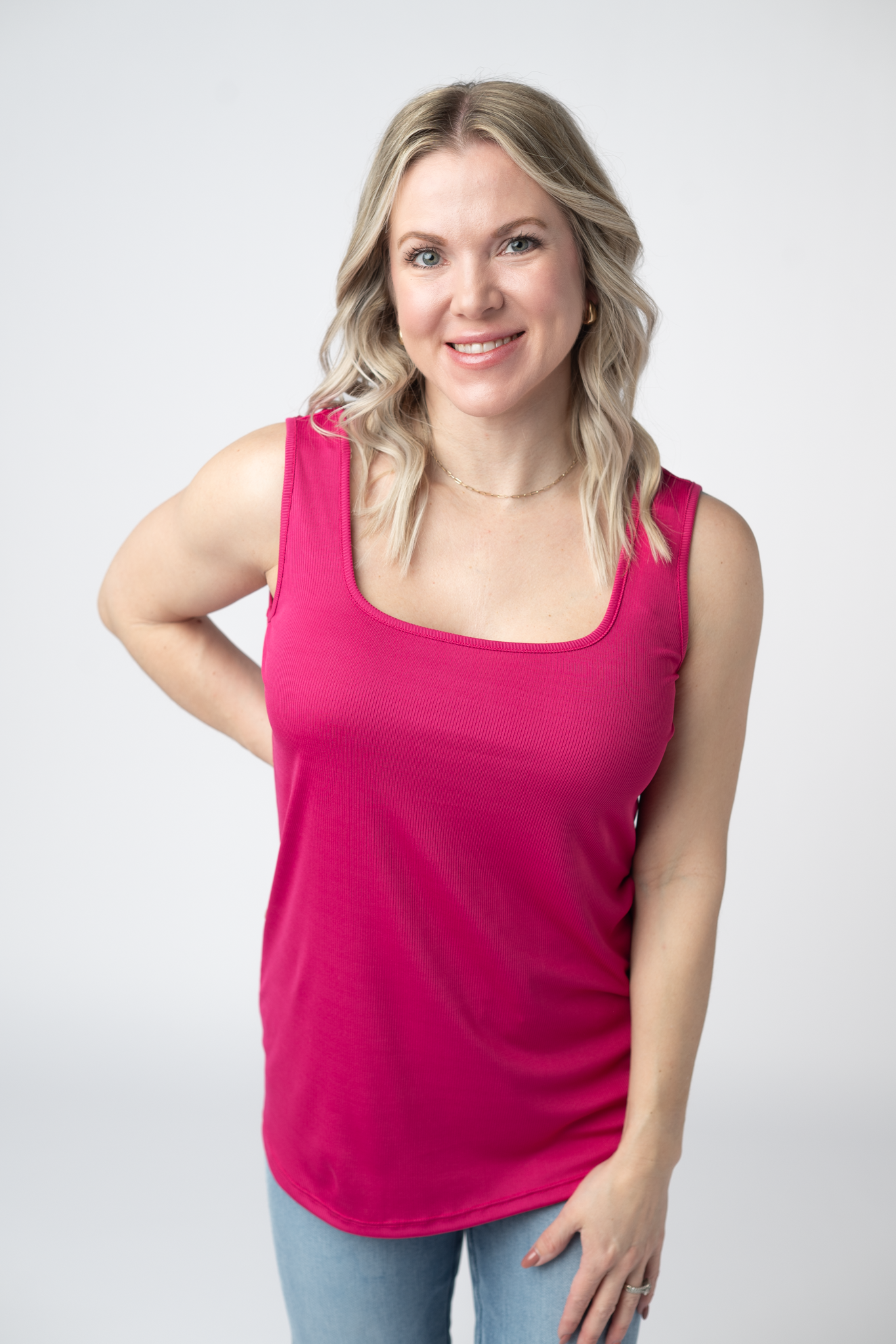 Michelle Mae Rachel Ribbed Tank -  Hot Pink