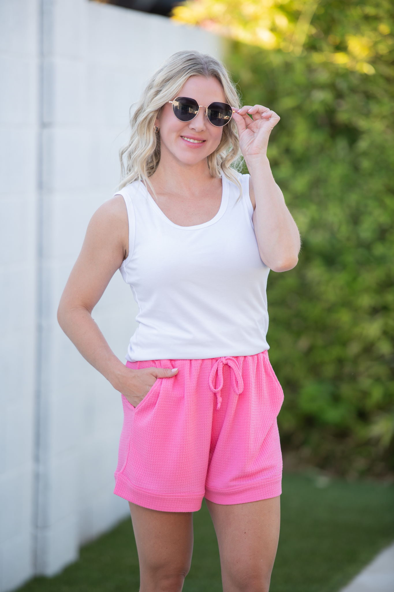 Michelle Mae Weslie Waffle Shorts - Pink