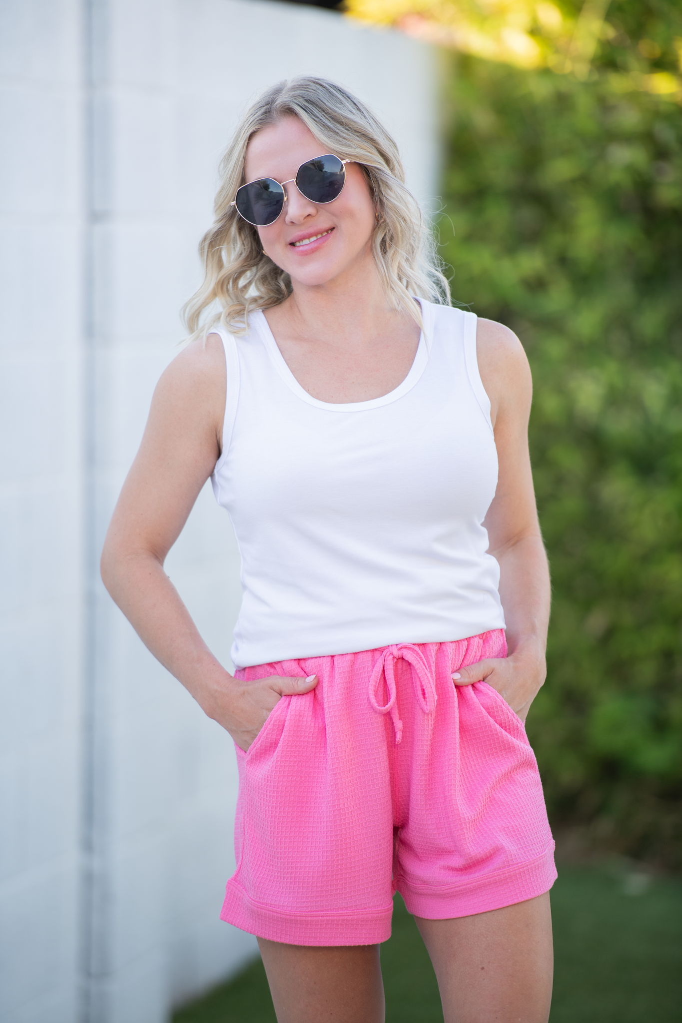 Michelle Mae Weslie Waffle Shorts - Pink
