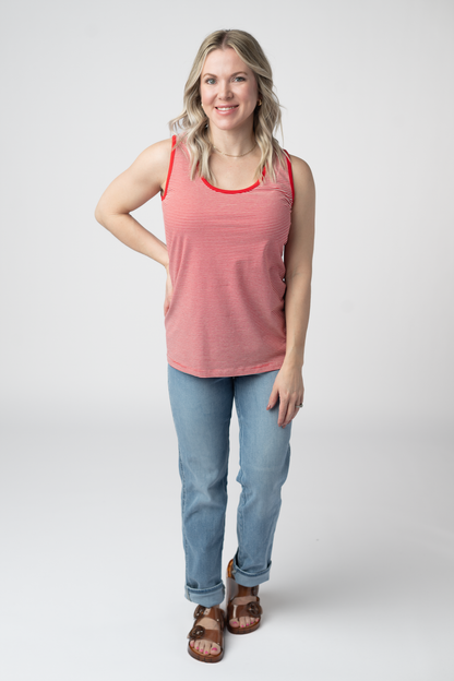Michelle Mae Micro Striped Tank - Red