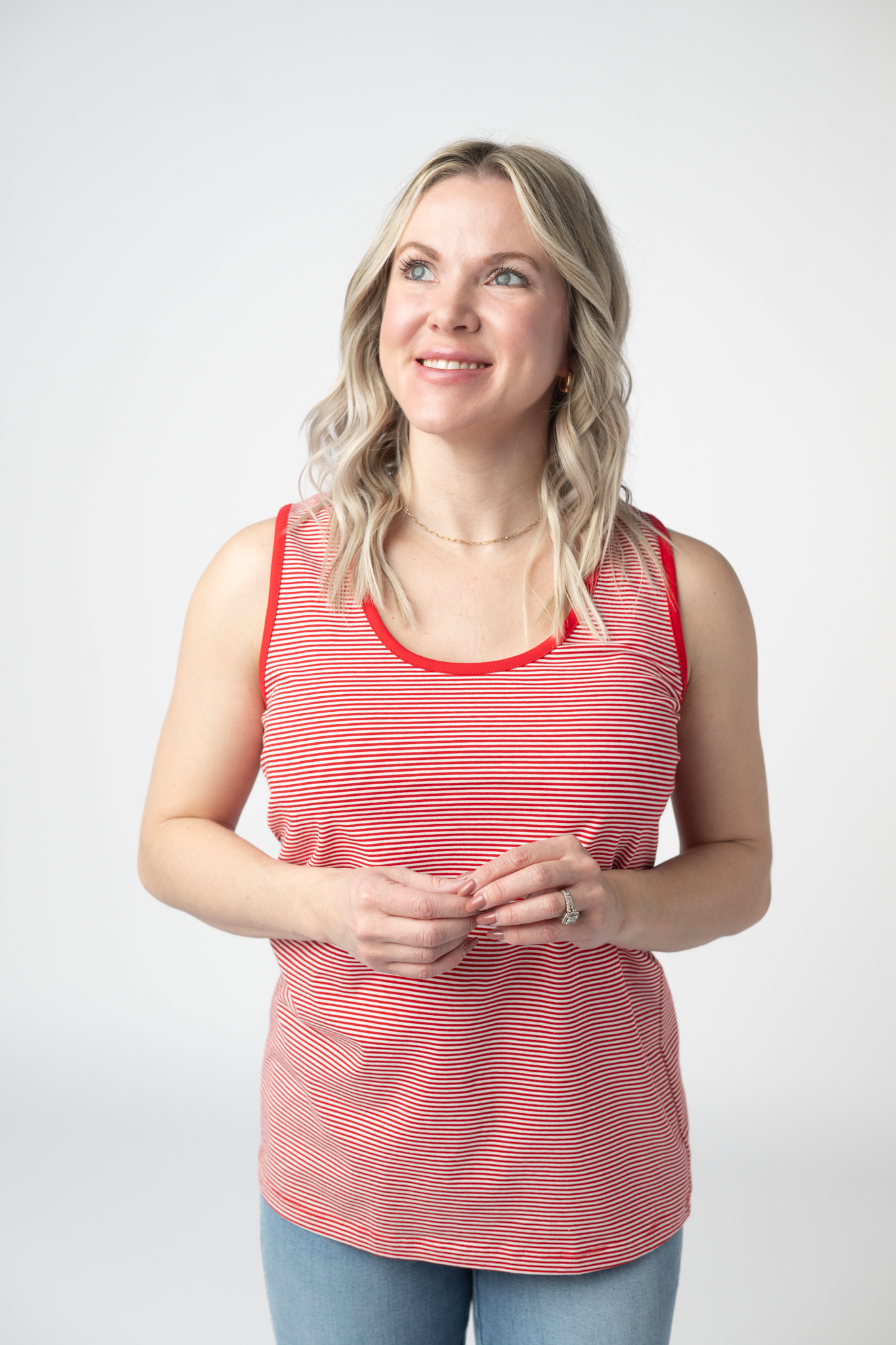 Michelle Mae Micro Striped Tank - Red