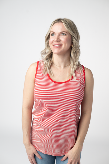 Michelle Mae Micro Striped Tank - Red