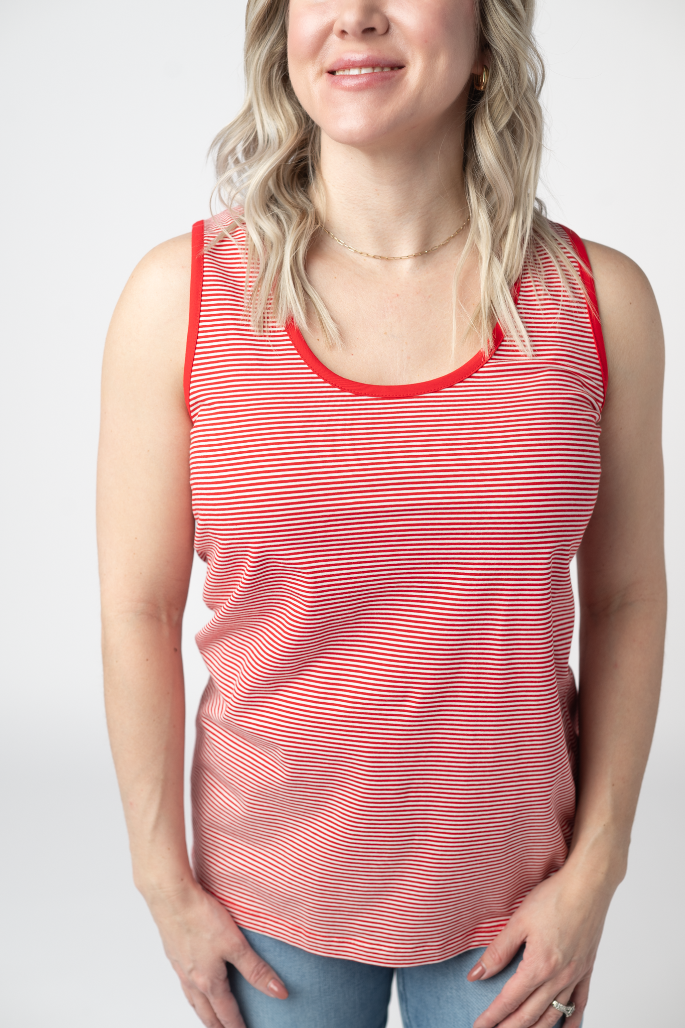 Michelle Mae Micro Striped Tank - Red