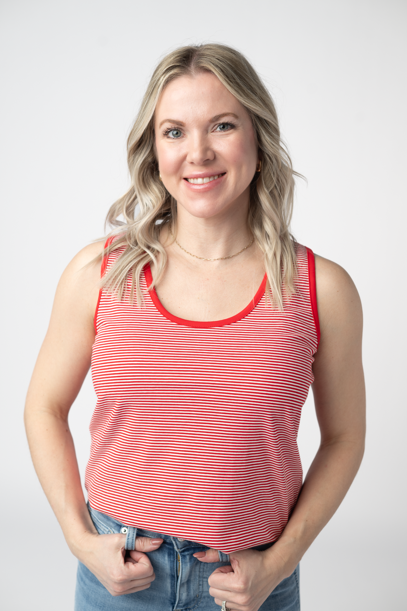 Michelle Mae Micro Striped Tank - Red