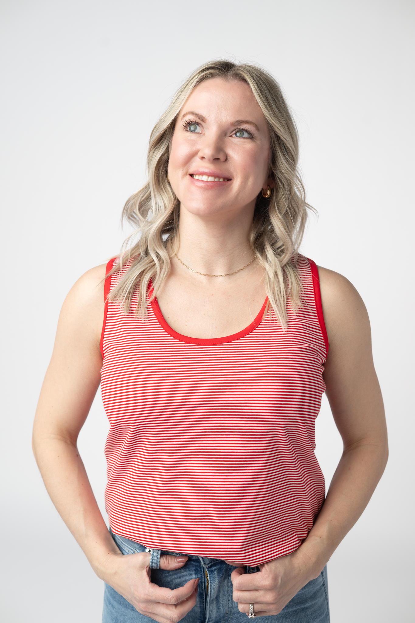 Michelle Mae Micro Striped Tank - Red