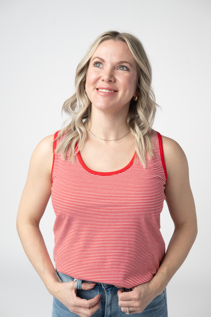 Michelle Mae Micro Striped Tank - Red