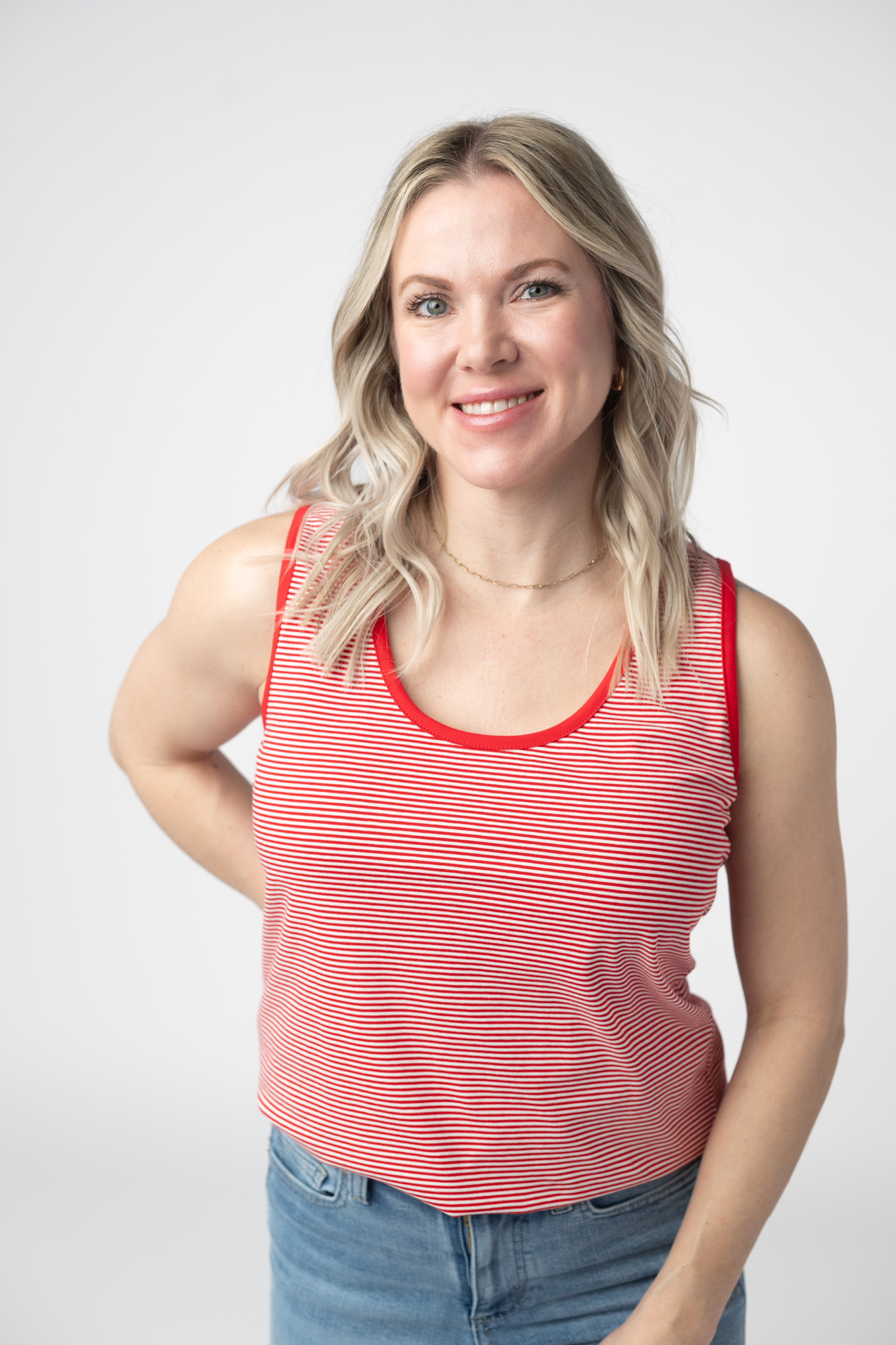 Michelle Mae Micro Striped Tank - Red