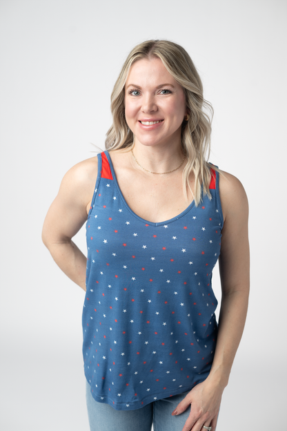 Michelle Mae Poppy Tank - Blue Freedom Stars