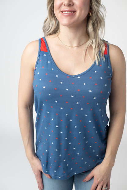Michelle Mae Poppy Tank - Blue Freedom Stars