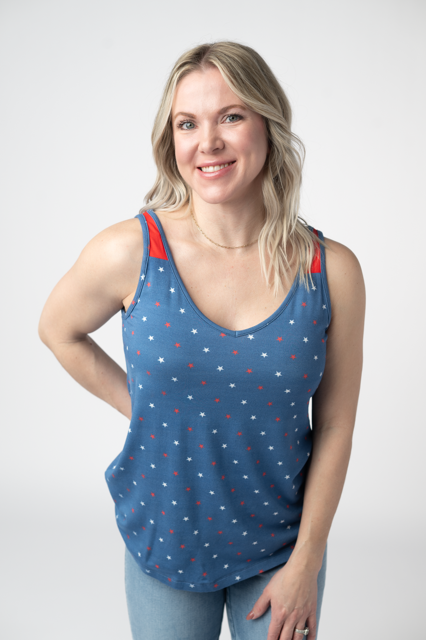 Michelle Mae Poppy Tank - Blue Freedom Stars