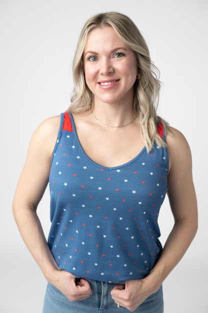 Michelle Mae Poppy Tank - Blue Freedom Stars