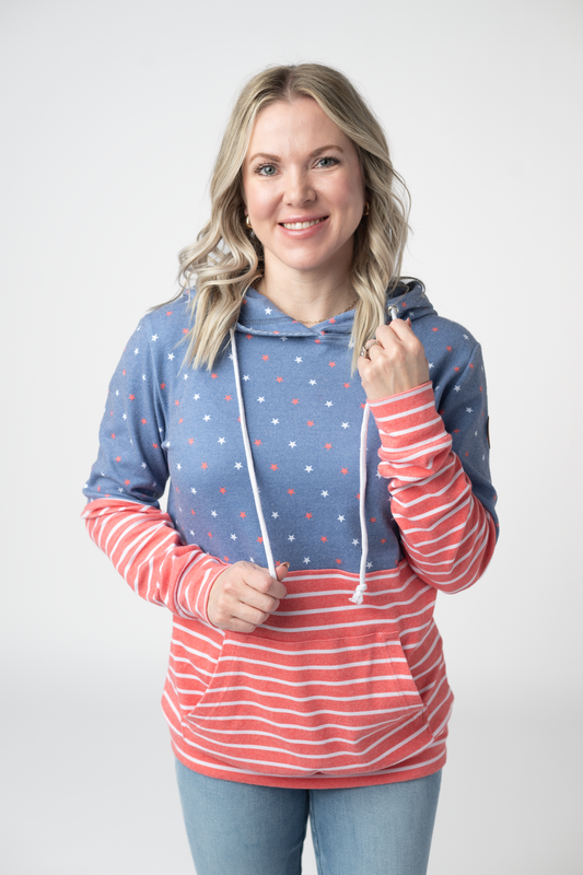 Michelle Mae Hailey Pullover Hoodie - Faded Navy Freedom Stars and Stripes