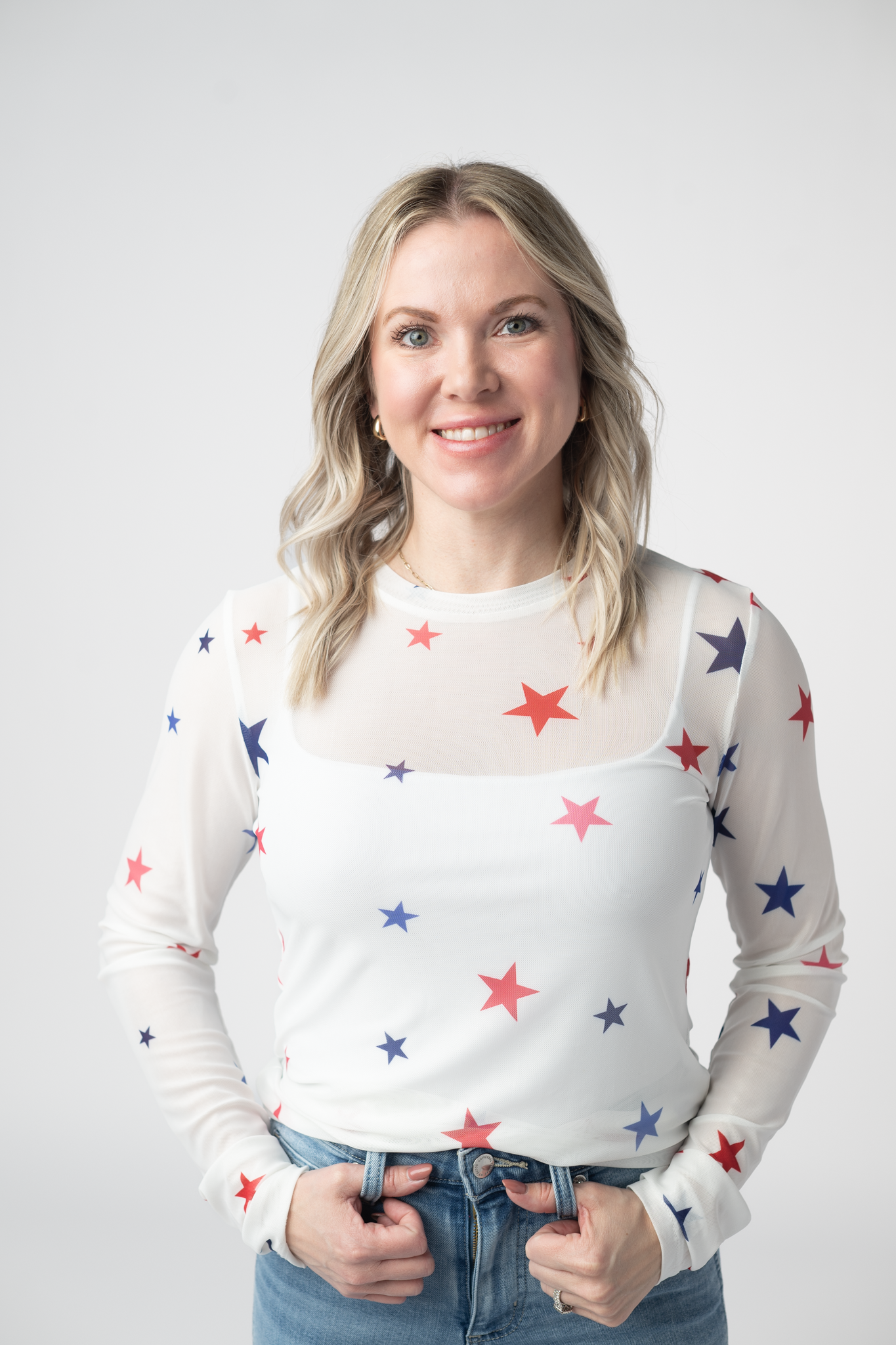 Michelle Mae Mesh Long Sleeve Top - Stars