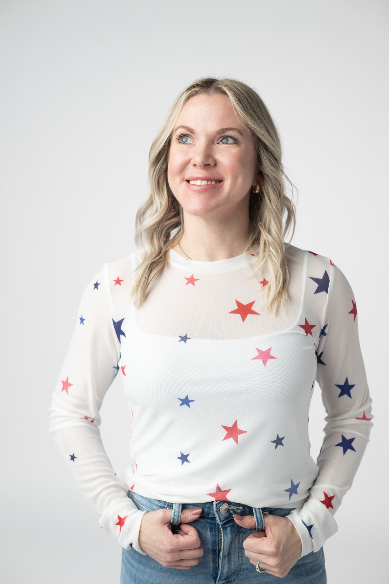 Michelle Mae Mesh Long Sleeve Top - Stars