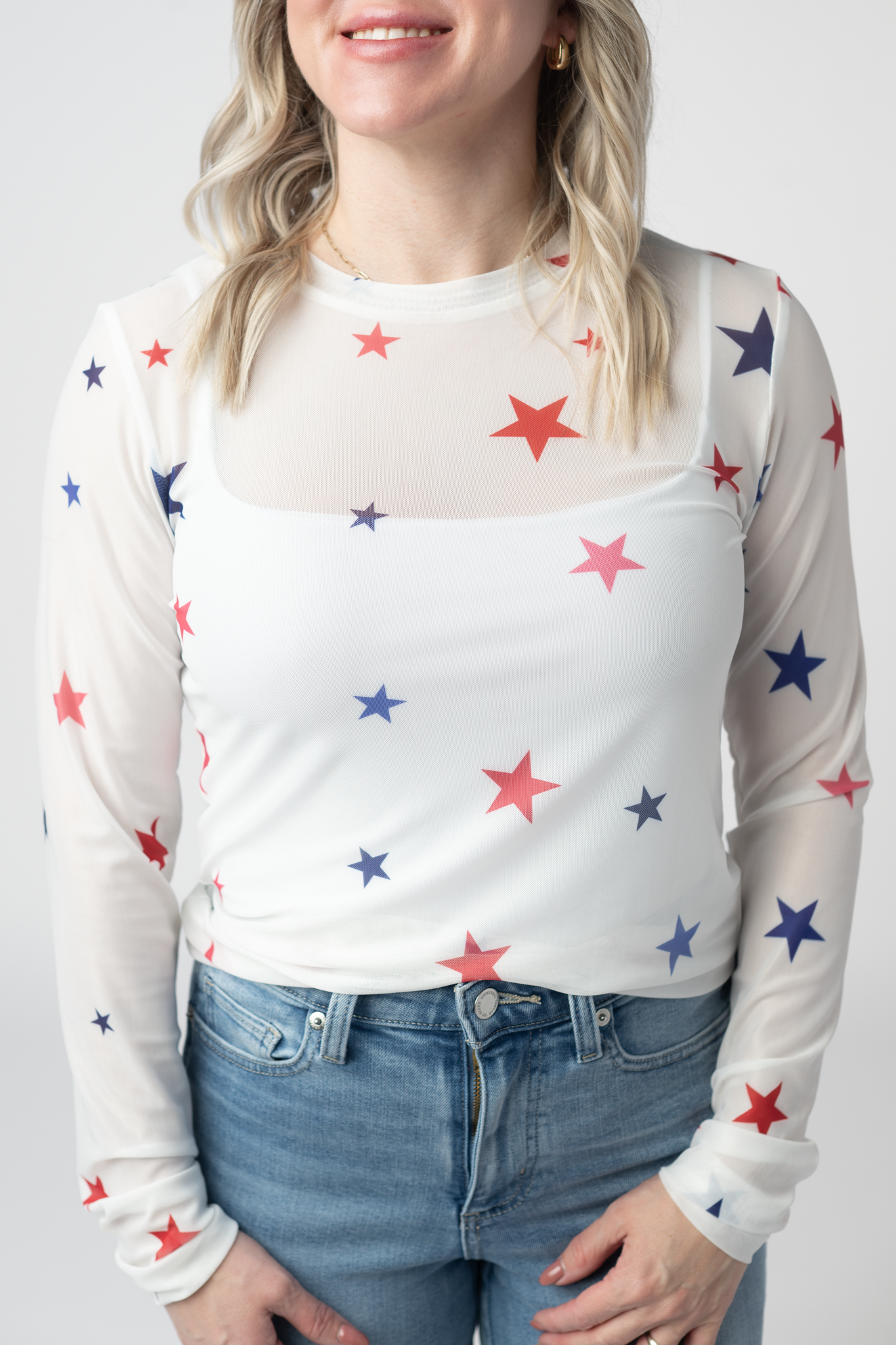 Michelle Mae Mesh Long Sleeve Top - Stars