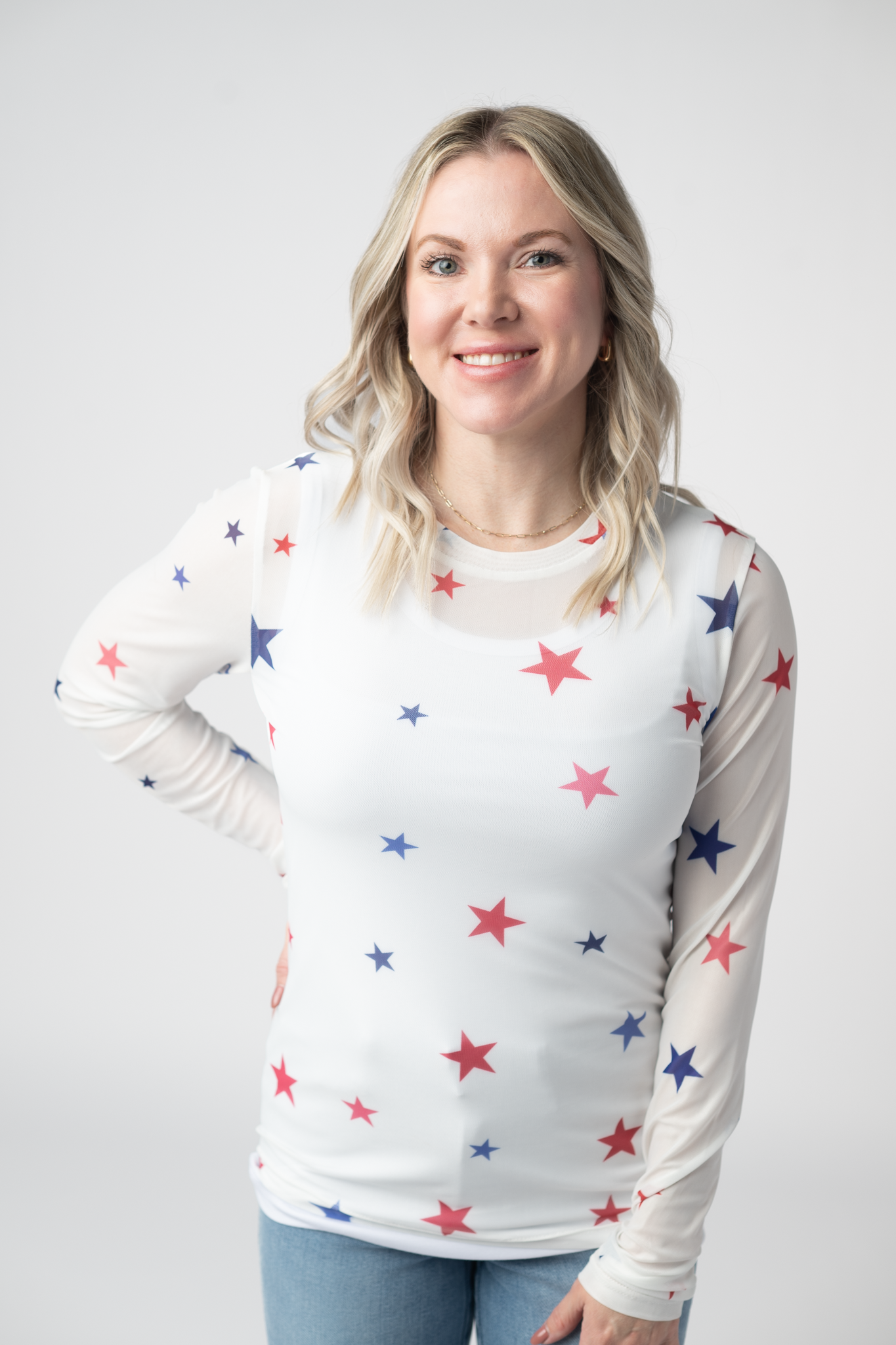 Michelle Mae Mesh Long Sleeve Top - Stars