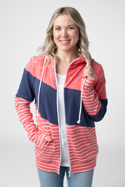 Michelle Mae Colorblock Fullzip - Liberty Stars, Navy, and Stripes Trio