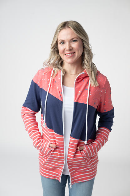 Michelle Mae Colorblock Fullzip - Liberty Stars, Navy, and Stripes Trio