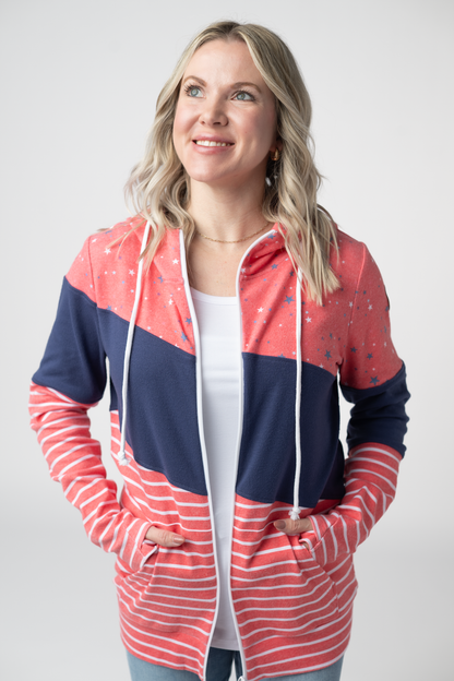 Michelle Mae Colorblock Fullzip - Liberty Stars, Navy, and Stripes Trio