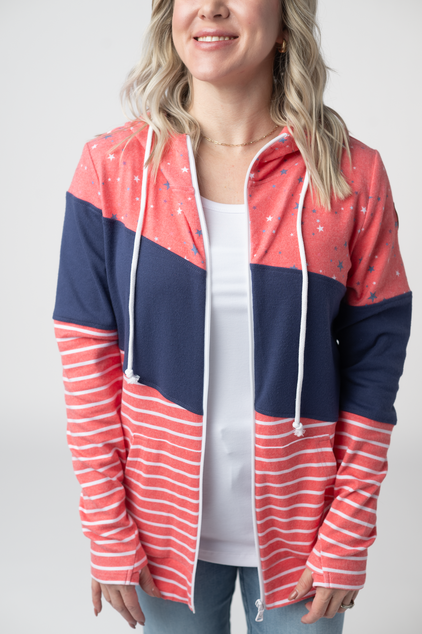 Michelle Mae Colorblock Fullzip - Liberty Stars, Navy, and Stripes Trio