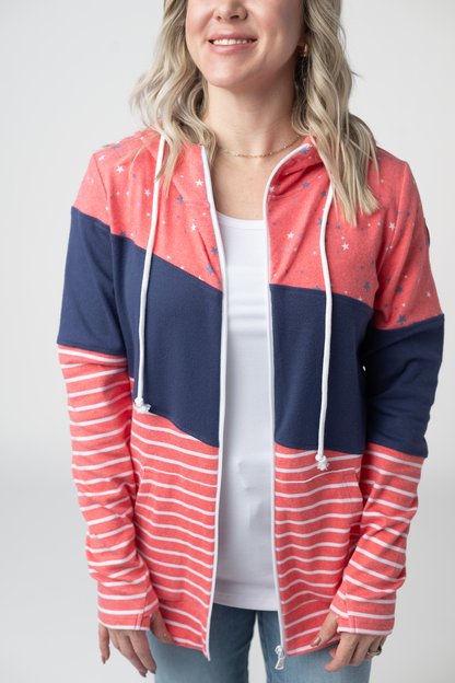 Michelle Mae Colorblock Fullzip - Liberty Stars, Navy, and Stripes Trio
