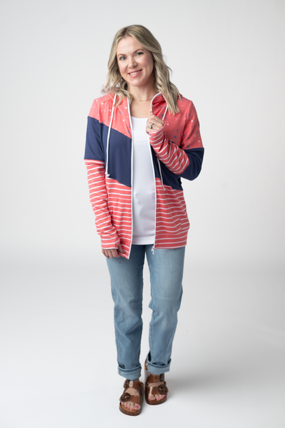 Michelle Mae Colorblock Fullzip - Liberty Stars, Navy, and Stripes Trio