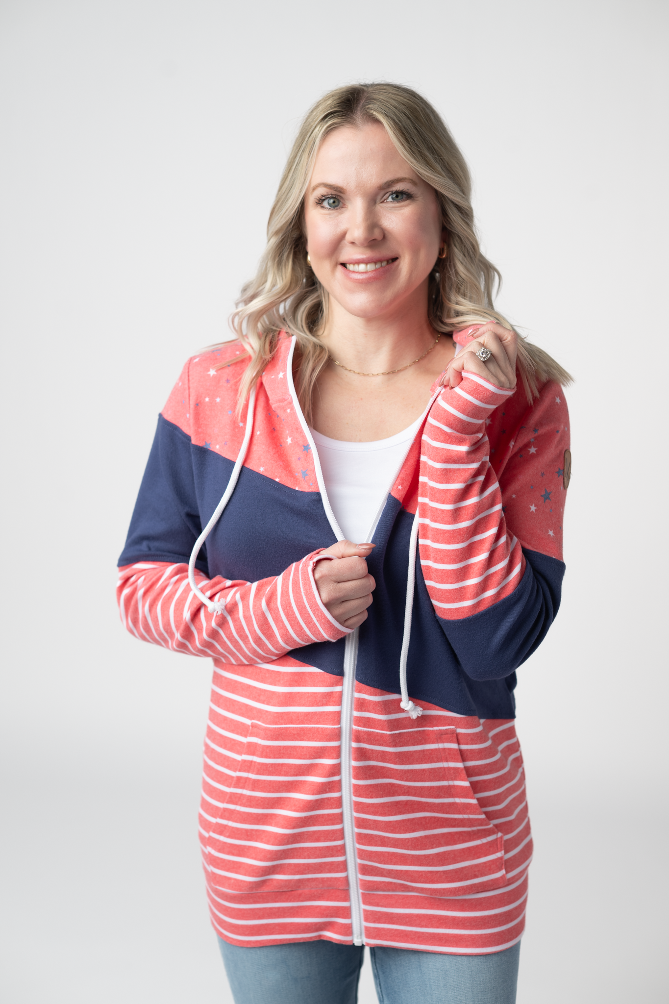 Michelle Mae Colorblock Fullzip - Liberty Stars, Navy, and Stripes Trio