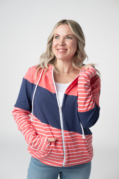 Michelle Mae Colorblock Fullzip - Liberty Stars, Navy, and Stripes Trio