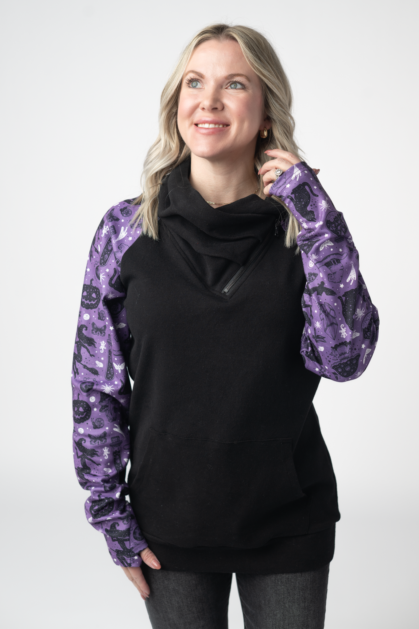 Michelle Mae Zoey ZipCowl Sweatshirt - I Put A Spell On You and Black