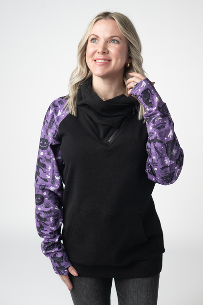 Michelle Mae Zoey ZipCowl Sweatshirt - I Put A Spell On You and Black