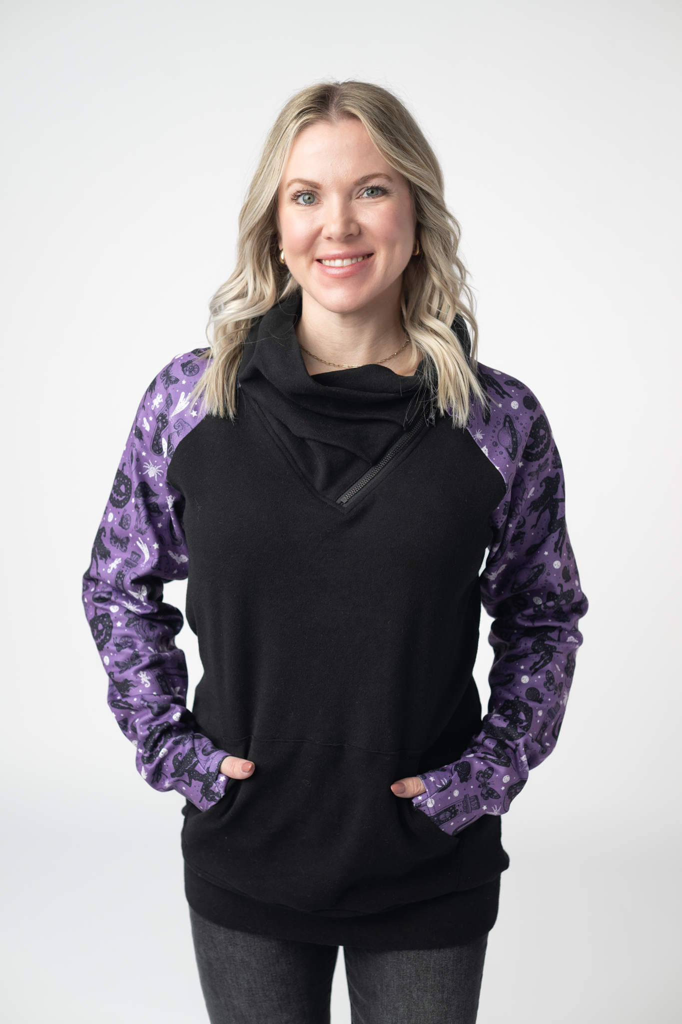 Michelle Mae Zoey ZipCowl Sweatshirt - I Put A Spell On You and Black