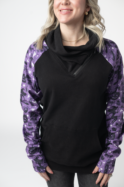 Michelle Mae Zoey ZipCowl Sweatshirt - I Put A Spell On You and Black