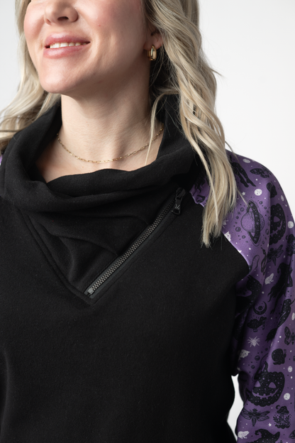 Michelle Mae Zoey ZipCowl Sweatshirt - I Put A Spell On You and Black