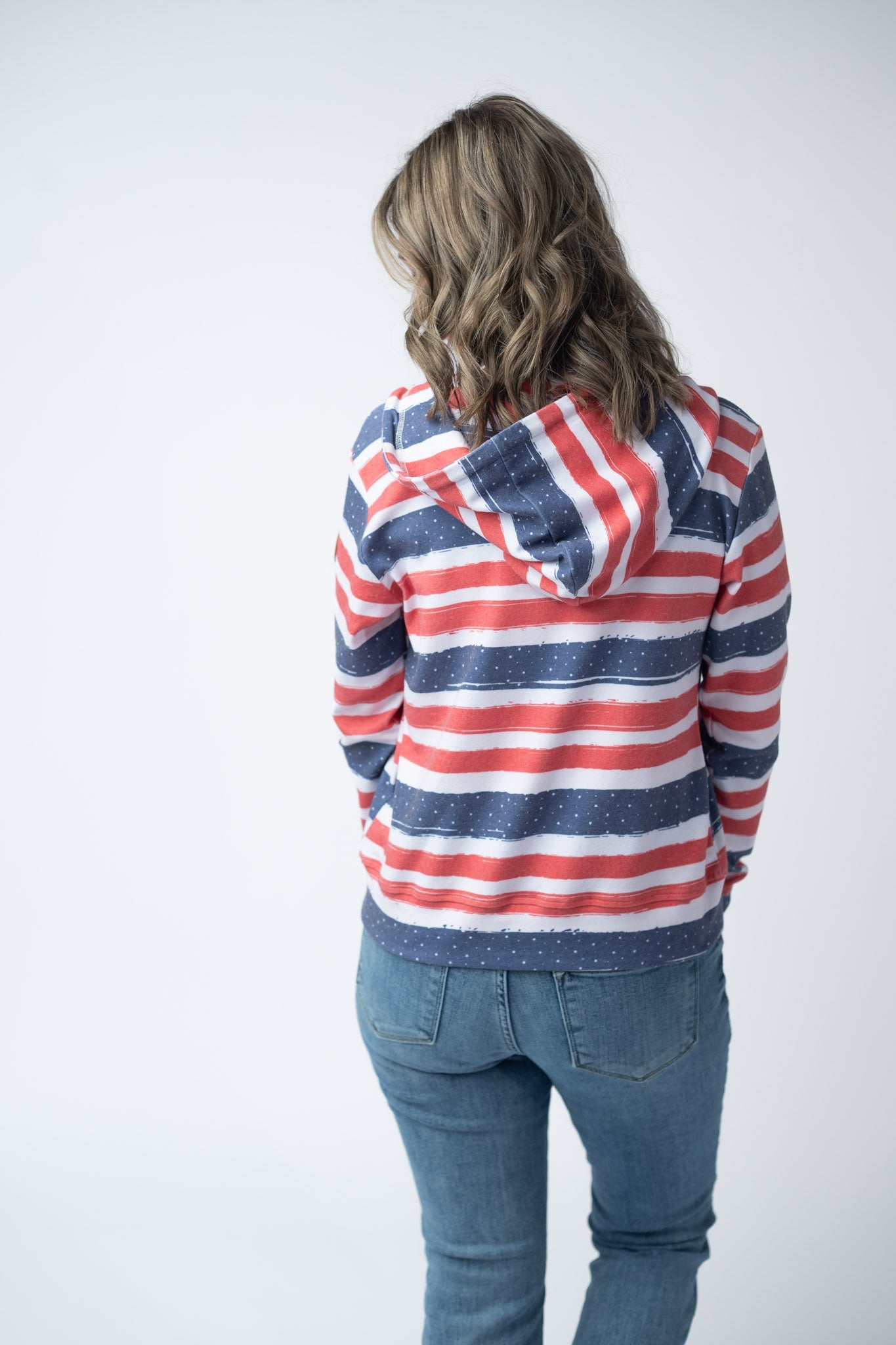 Michelle Mae Fullzip Hoodie - Striped Red, White, and Micro Blue Stars