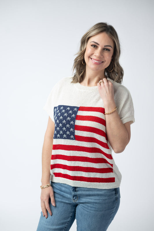 Michelle Mae American Flag Open Knit Top
