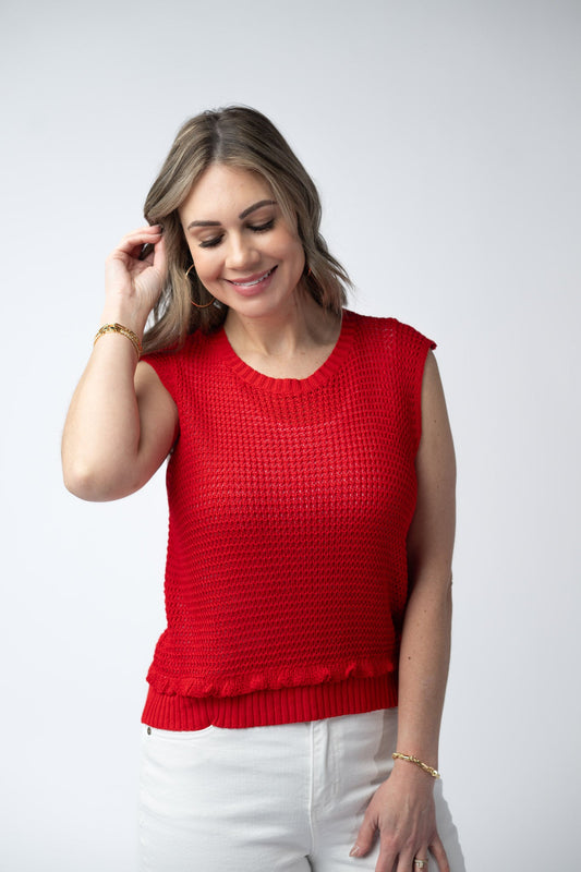 Michelle Mae Amaya Open Knit Top - Red