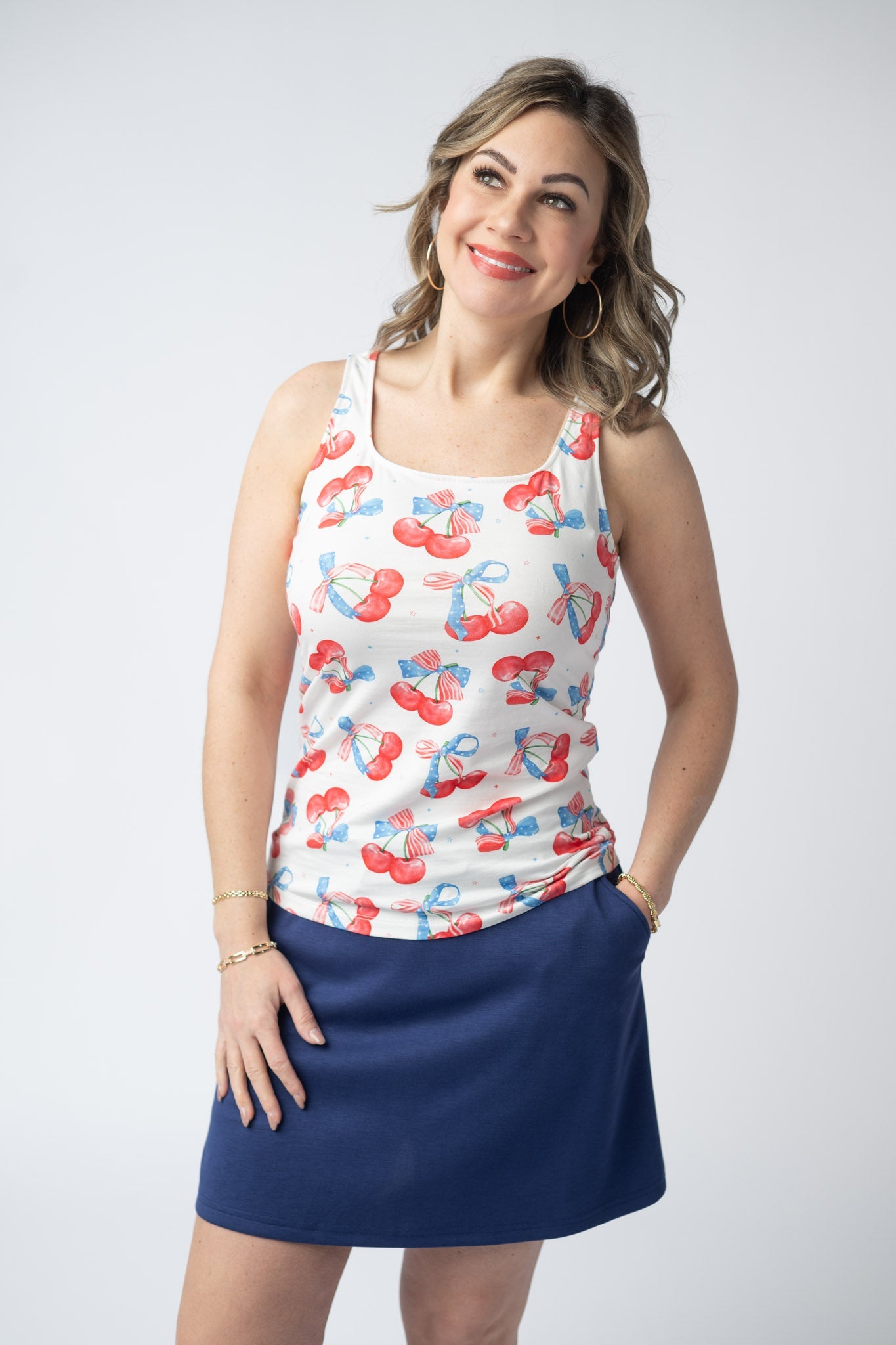 Michelle Mae Romy Tank - Patriotic Cherries