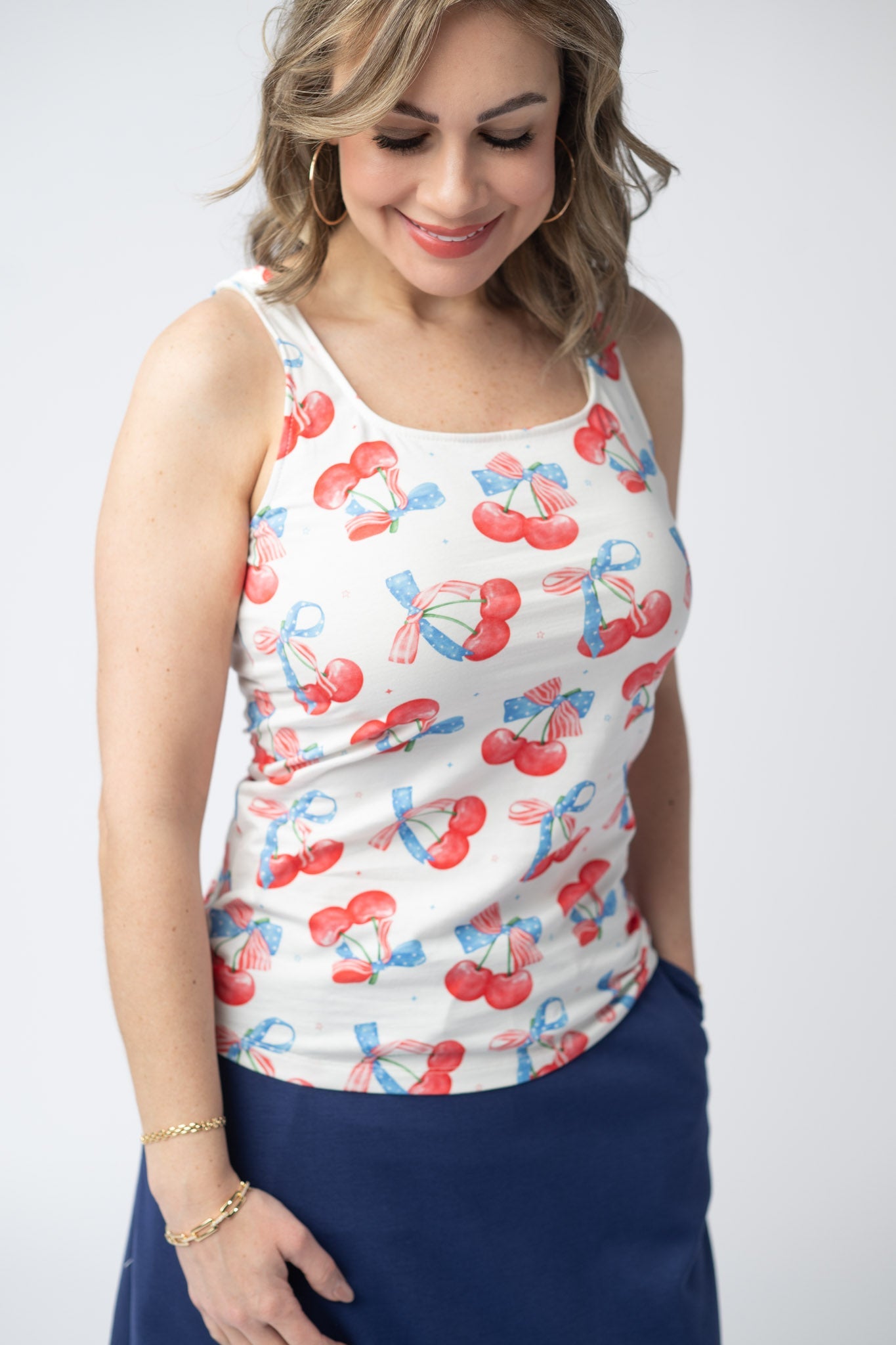 Michelle Mae Romy Tank - Patriotic Cherries