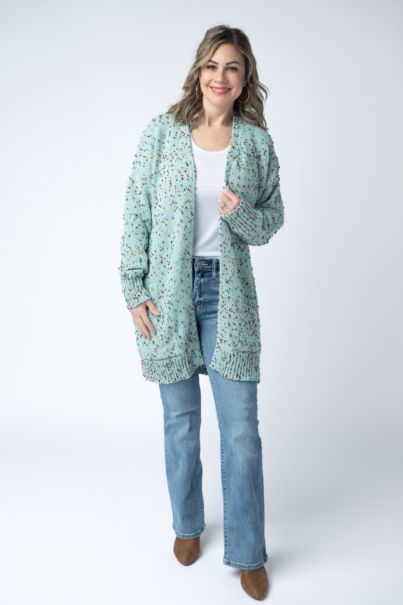 Michelle Mae Carly Confetti Dot Cardigan - Aqua Blue
