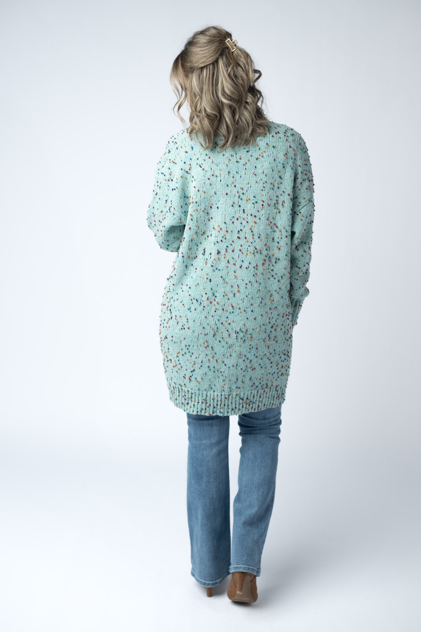 Michelle Mae Carly Confetti Dot Cardigan - Aqua Blue