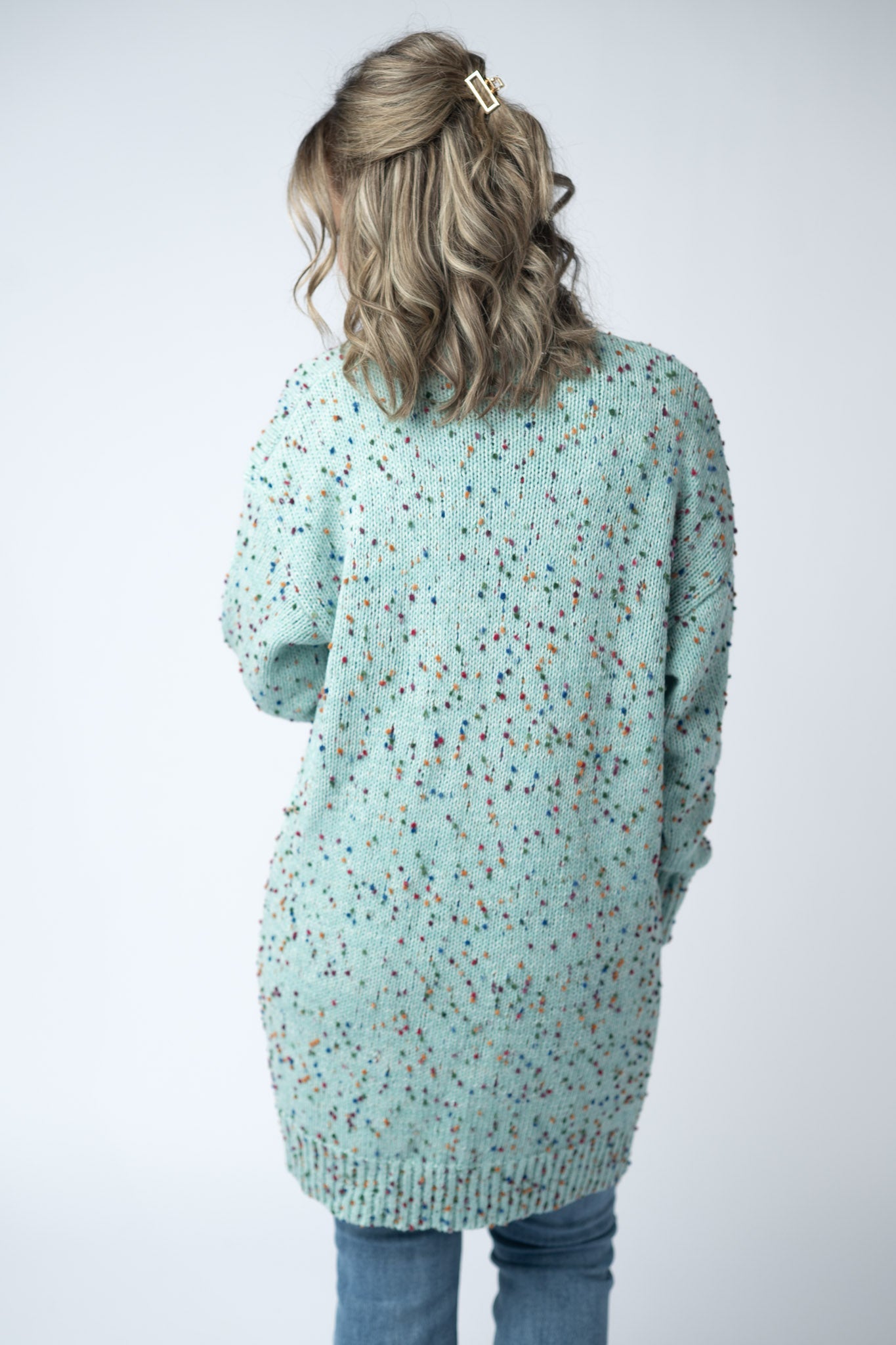 Michelle Mae Carly Confetti Dot Cardigan - Aqua Blue