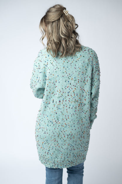 Michelle Mae Carly Confetti Dot Cardigan - Aqua Blue