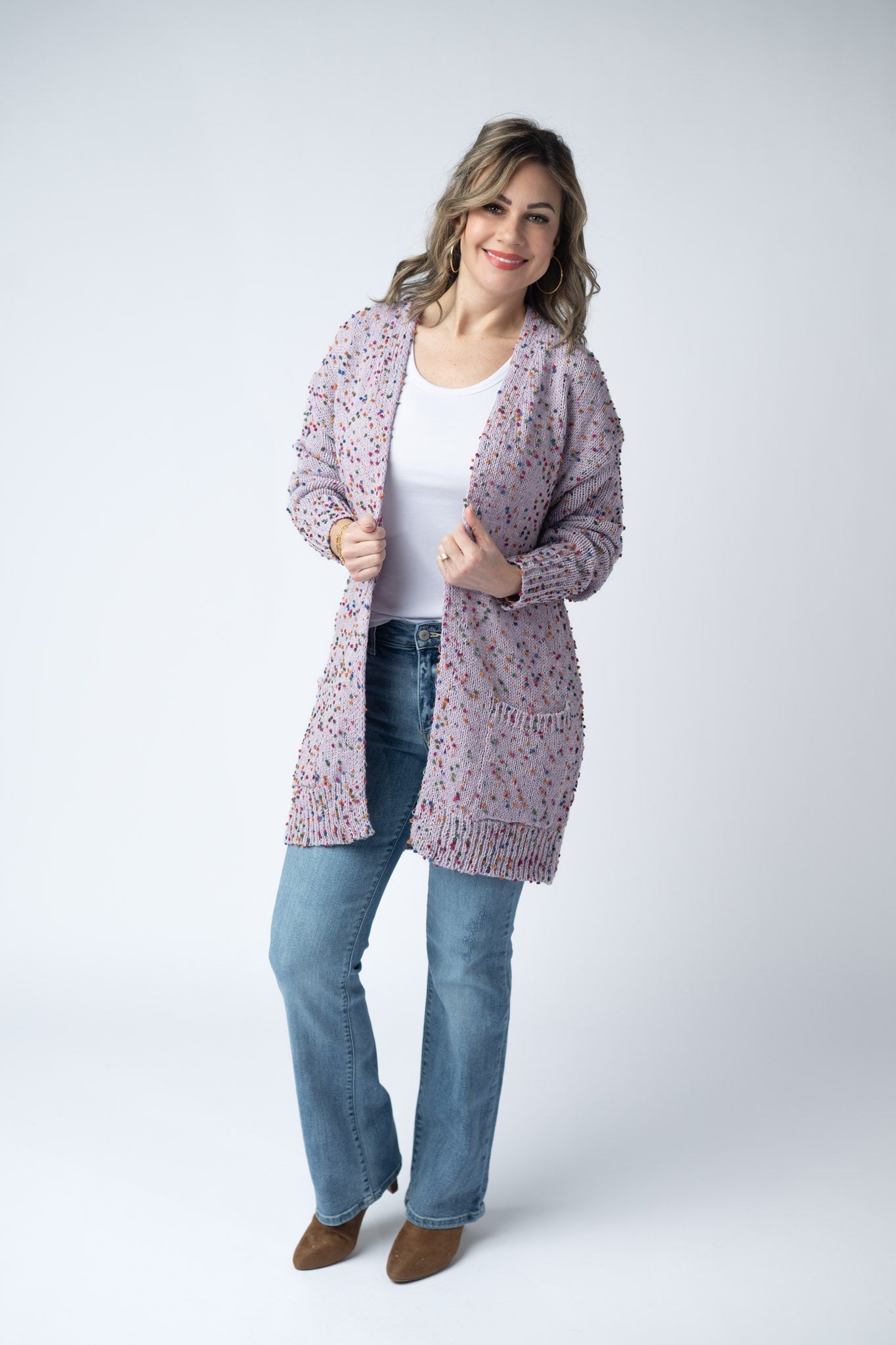 Michelle Mae Carly Confetti Dot Cardigan - Lavender