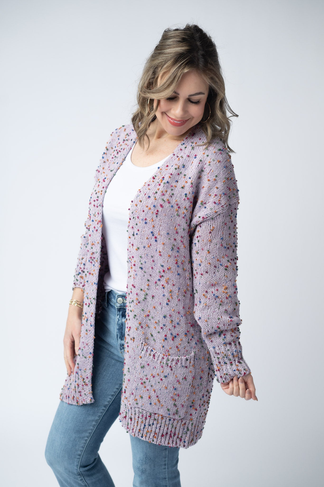 Michelle Mae Carly Confetti Dot Cardigan - Lavender