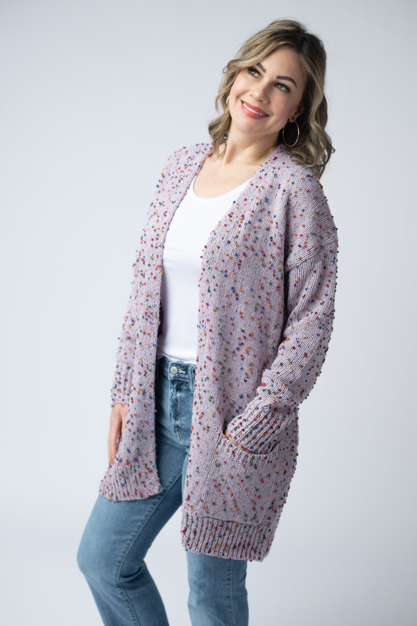 Michelle Mae Carly Confetti Dot Cardigan - Lavender