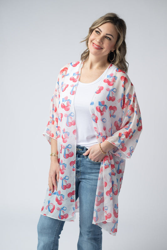 Michelle Mae Patriotic Cherries Kimono