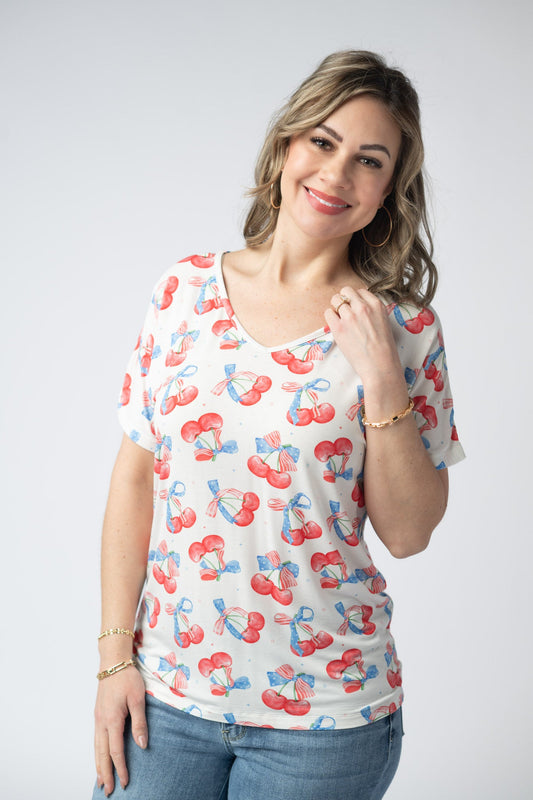 Michelle Mae Chloe Cozy Top - Patriotic Cherries