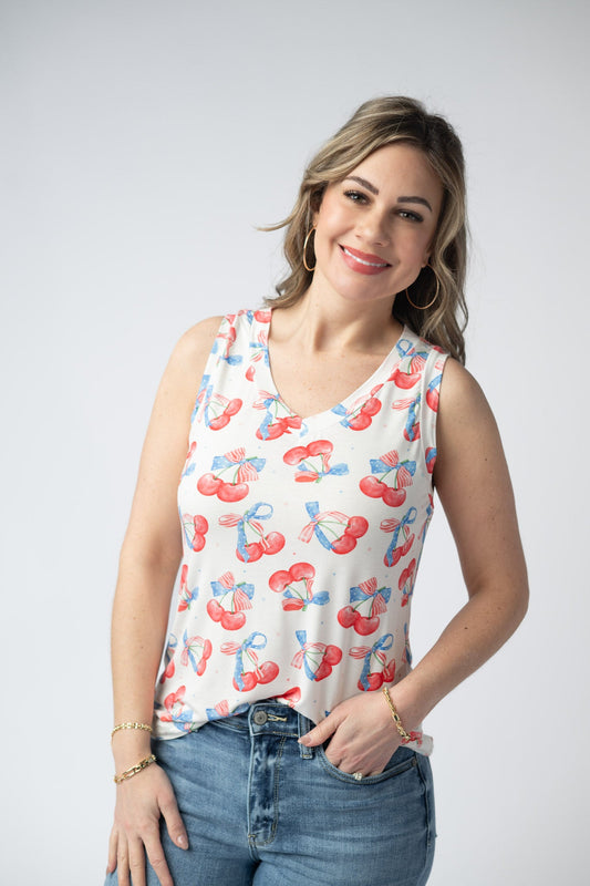 Michelle Mae Noelle Tank - Patriotic Cherries