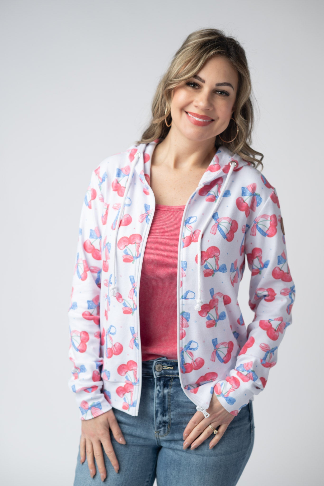 Michelle Mae Fullzip Hoodie - Patriotic Cherries